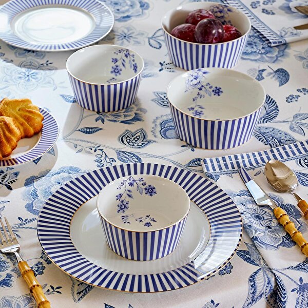 Pip Studio Royal Stripes Mavi Porselen Kahvaltı Tabağı-2