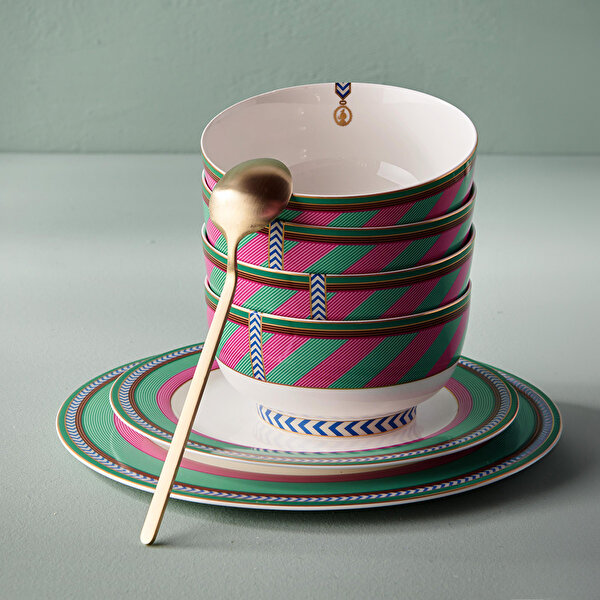 Pip Studio Chique Pembe Yeşil Porselen Kahvaltı Tabağı-2