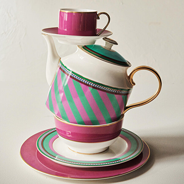 Pip Studio Chique Pembe Yeşil Porselen Kahvaltı Tabağı-3