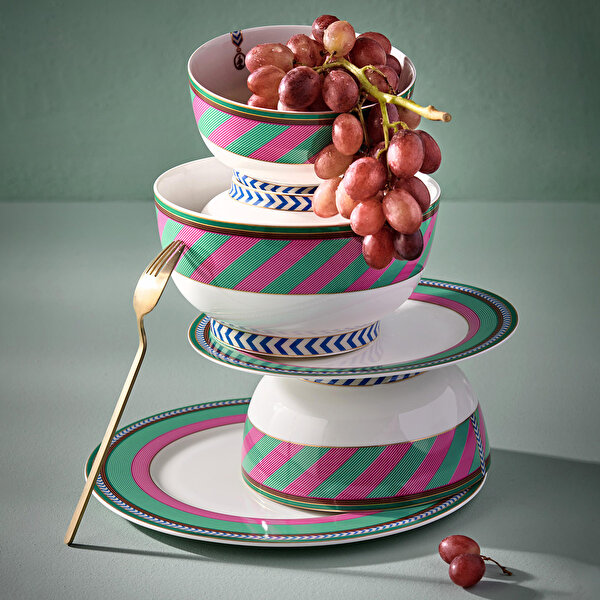 Pip Studio Chique Pembe Yeşil Porselen Yemek Tabağı-2