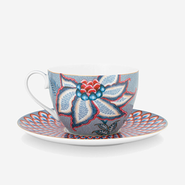 Pip Studio Flower Festival Mavi Porselen Çay Fincan Seti-5