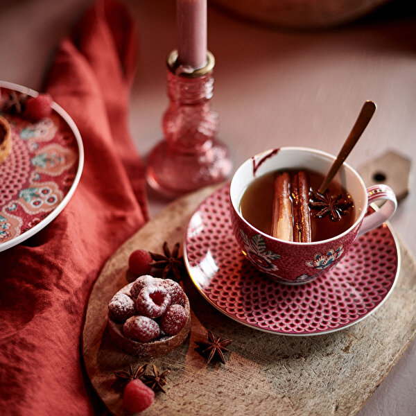 Pip Studio Flower Festival Kırmızı Porselen Çay Fincan Seti-1