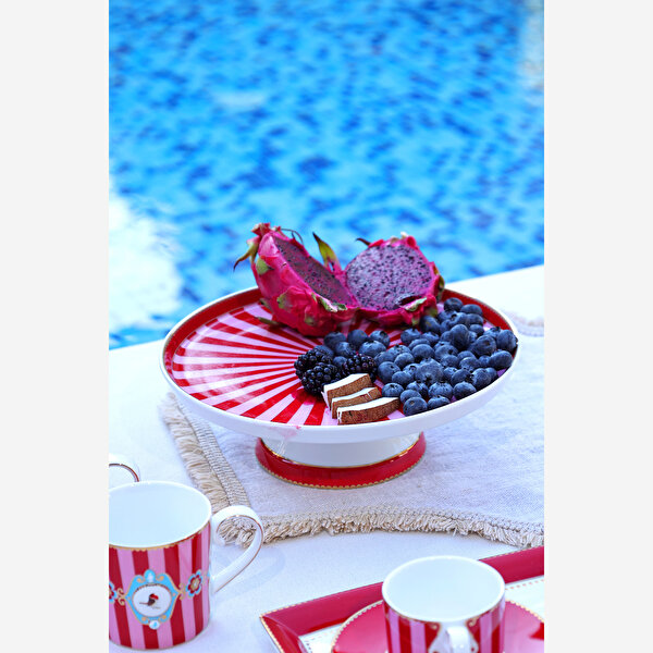 Pip Studio Love Birds Kırmızı Pembe Porselen Kek Standı-3