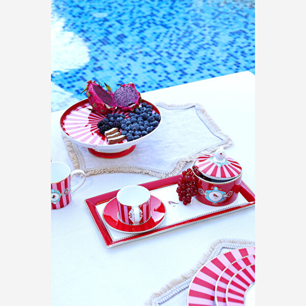 Pip Studio Love Birds Kırmızı Pembe Porselen Kek Standı-4