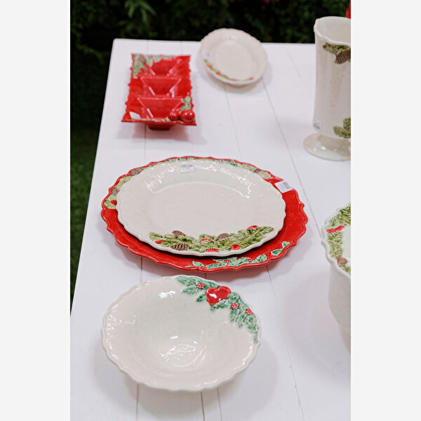 Bordallo Pinheiro Garland Kırmızı Seramik Servis Tabağı-1