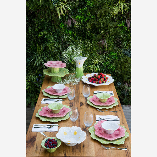 Bordallo Pinheiro Maria Flor Pembe Seramik Yemek Tabağı-3