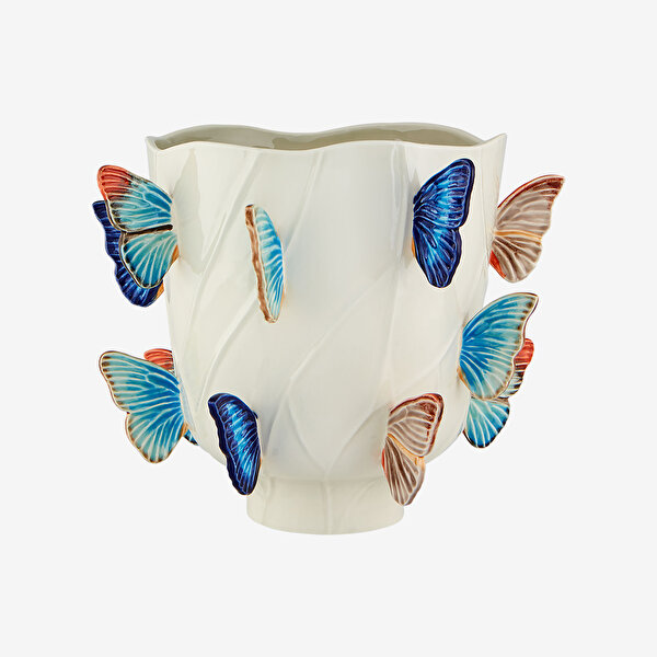 Bordallo Pinheiro Cloudy Butterflies Beyaz Seramik Vazo