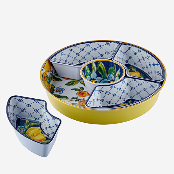 Chiara Alessi Capri Mavi Melamin 5 Bölmeli Servis Tepsisi-7