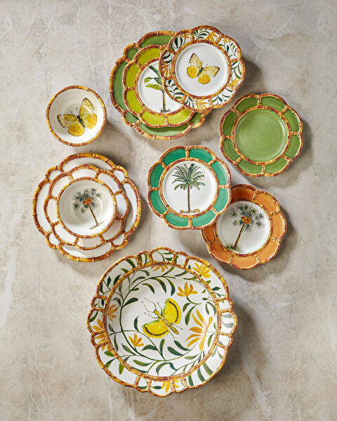 Chiara Alessi Bambu Yeşil Beyaz Melamin Kahvaltı Tabağı-1