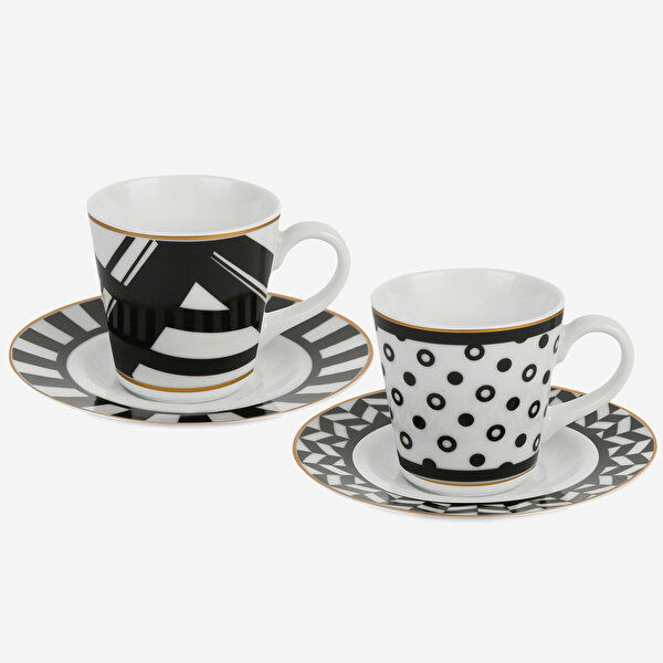 Baci Milano Optical Siyah Beyaz Porselen Kahve Fincan Seti