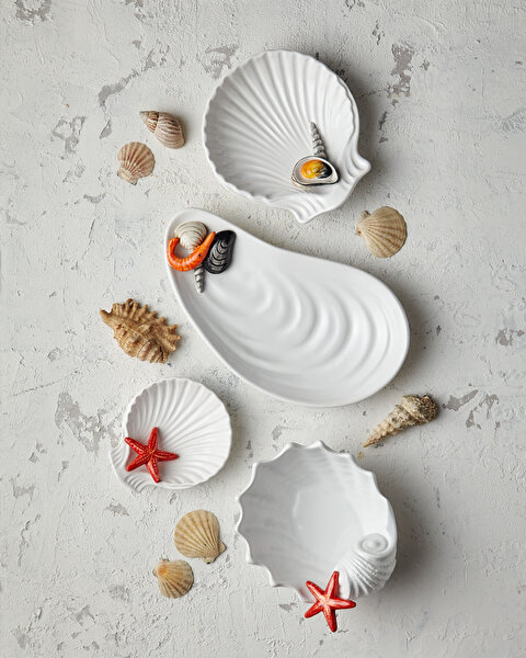 Edelweiss Italy Frutti Di Mare Beyaz Seramik Servis Tabağı-1