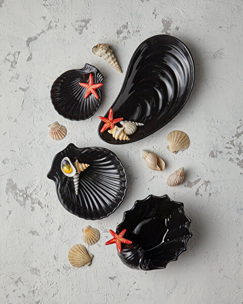 Edelweiss Italy Frutti Di Mare Siyah Seramik Servis Tabağı-1