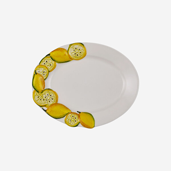 Edelweiss Italy Limone E Fiori Beyaz Seramik Servis Tabağı