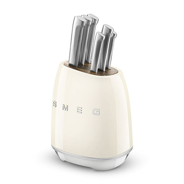 Smeg Krem Paslanmaz Çelik Standlı Bıçak Seti-4