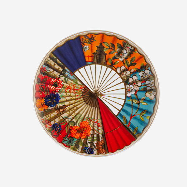 Baci Milano Ventagli Sarı Porselen Pasta Tabağı