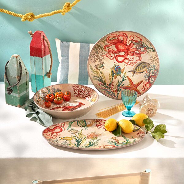 Rose & Tulipani Milano Sea Life Bej Melamin Servis Tabağı-1