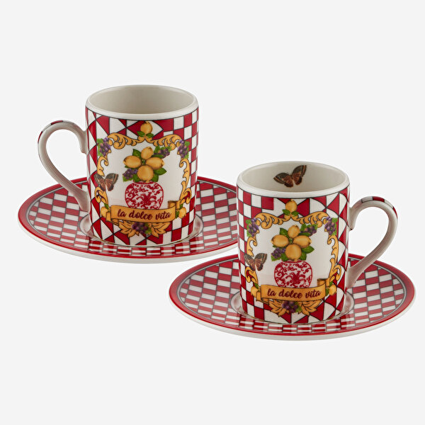 Chiara Alessi Capri Kırmızı Porselen Kahve Fincan Seti