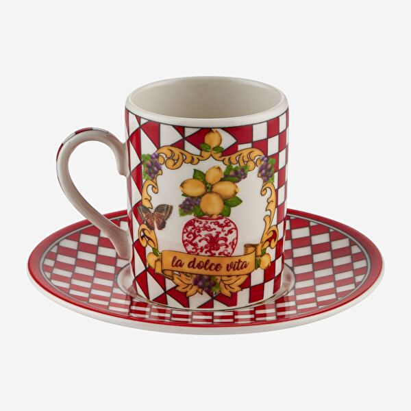 Chiara Alessi Capri Kırmızı Porselen Kahve Fincan Seti-3