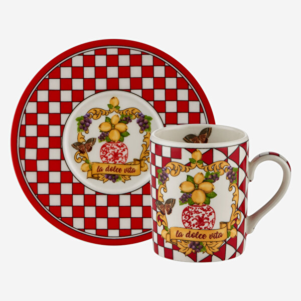 Chiara Alessi Capri Kırmızı Porselen Kahve Fincan Seti-5